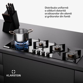 Klarstein Goldflame 4 Slim, plită cu gaz, 4 arzătoare, independentă, gaz natural/propane, oțel inoxidabil