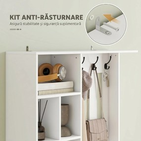 HOMCOM Cuier 180 cm cu Bancă pentru Pantofi, Soluție 4-în-1 cu Raft Reglabil, 4 Agățători și Compartimente Deschise, pentru Hol sau Living, Alb | Aosom Romania