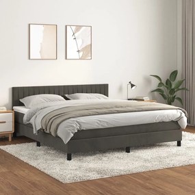 Pat box spring cu saltea, gri inchis, 160x200 cm, catifea Morke gra, 160 x 200 cm, Benzi verticale