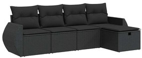 3325561 vidaXL Set mobilier de grădină cu perne, 5 piese, negru, poliratan