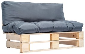 Canapea din paleti de gradina, cu perne gri, lemn de pin