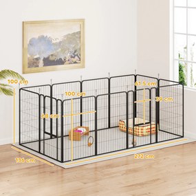 PawHut Țarc cu 12 Panouri din Oțel pentru Câini de Talie Medie, 80 cm Înălțime, Negru | Aosom Romania