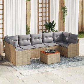 vidaXL Set Canapea de Grădină 8 pcs Bej, gri deschis Mare Rattan, Lemn