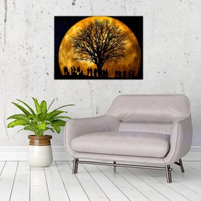 Tablou pe sticlă cu luna și siluete (70x50 cm)