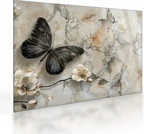 Tablou pe sticlă - Marmură de fundal cu fluturi (70x50 cm)