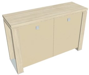 Dulap mic Verno+ 140 x 46 x 90 cm, uși de sticlă, salcâm / vanilie