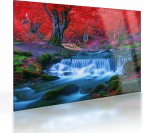 Tablou pe sticlă - Cascada în pădurea roșie (70x50 cm)