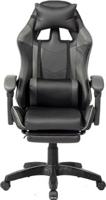 RESIGILAT- Scaun gaming, masaj în perna lombară, suport picioare, PU, Negru/Gri