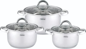 Set de oale Rosberg R51210L6C, 6 buc., Scala de masurare, Capace din sticla, Otel inoxidabil, Inductie, Argintiu