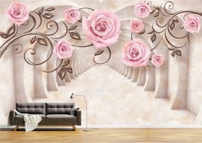 Tapet Premium Canvas - Abstract tunel cu flori roz