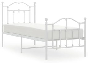 353496 vidaXL Cadru de pat metalic cu tăblie de cap/picioare, alb, 75x190 cm