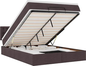 vidaXL Pat otoman cu saltea și LED-uri țesătură maro închis 140x190 cm