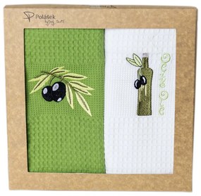 Prosoape de bucătărie waffle brodate cu motiv – Set de 2 bucăți