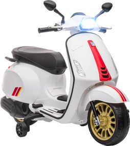 AIYAPLAY Motocicletă Electrică pentru Copii, Motocicletă cu Muzică, Două Motoare, Far, MP3, USB, Radio FM și 2 Roți de Antrenament, 107x47x73 cm, Alb | Aosom Romania