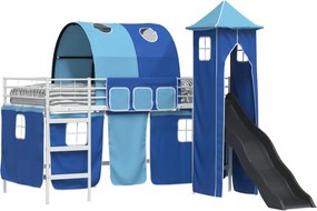 vidaXL Cadru de pat supraetajat pentru copii Alb și albastru Metal