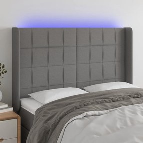 3124047 vidaXL Tăblie de pat cu LED, gri închis, 147x16x118/128 cm, textil