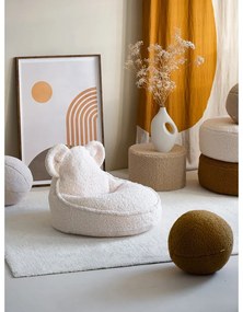 Fotoliu puf pentru copii crem cu tapițerie din țesătură bouclé Bear – Wigiwama