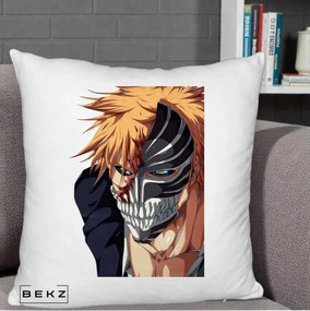 Perna Personalizata Bleach Ichigo Masca Hollow, 40x40 cm, Alb Pufos, Husa Detasabila, Perna Inclusa, BEKZ®