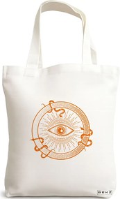 Sacosa de Panza pentru Cumparaturi, Geanta Tote, model Mystic Eye, 38x34.5 cm, Alba, BEKZ®