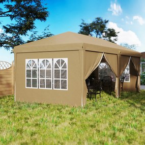Outsunny Pavilion barnum pliant pop-up impermeabil 6 x 3 x 2,7 m 4 pereți laterali detașabili 4 ferestre husă de transport kaki | Aosom Romania