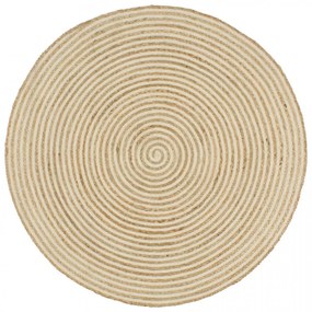 Covor lucrat manual cu model spiralat, alb, 150 cm, iută