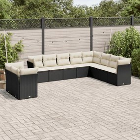 3249695 vidaXL Set canapele de grădină cu perne, 10 piese, negru, poliratan