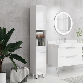 kleankin Mobilier pentru Baie cu 1 Sertar 3 Rafturi Ajustabile și 2 Dulapuri, 30x30x180 cm, Alb Lucios | Aosom Romania