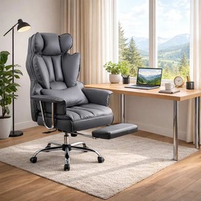 Scaun directorial gri din piele ecologica rezistent pana la 150 kg OFF 413