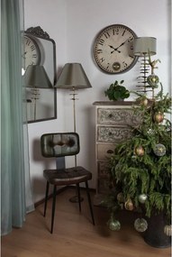 Comodă înaltă vintage, shabby chic, din lemn, alb, cu 5 sertare, blat natur și decor în relief, 120 x 85 x 36 cm, „Benevola”
