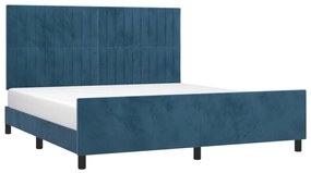 Cadru de pat cu tablie, albastru inchis, 160x200 cm, catifea Albastru inchis, 160 x 200 cm, Benzi verticale