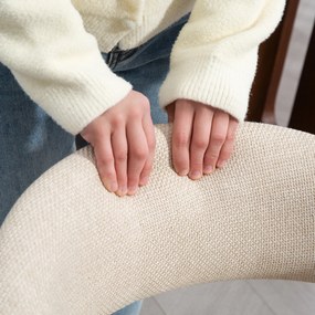 HOMCOM Scaun de masă, Material similar inului, spătar curbat, picioare din lemn, Bej | Aosom Romania