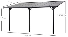 Outsunny Pergola montata pentru gradina 4.35x3.02m, foisor pergola pentru exterior din policarbonat si aluminiu, montare reglabila, gri