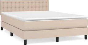 vidaXL Pat box spring cu saltea, cappuccino, 140x190cm piele ecologică