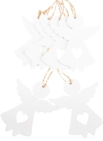 Set de decorațiuni de Crăciun din lemn Înger alb,6 bucăți
