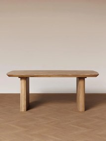 Masă dining cu blat herringbone, dreptunghiulară, din lemn de mango, natur, 8 locuri, cu picioare din lamele verticale, 77 x 190 x 95 cm, „Demira”