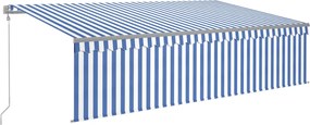 vidaXL Copertină retractabilă automat cu stor, albastru&alb, 5x3 m