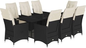 vidaXL Set mobilier de grădină cu perne, 9 piese, negru, poliratan