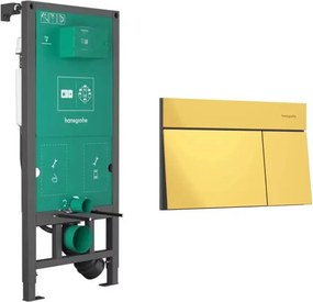 Rezervor incastrat Hansgrohe iFrame 112 cm pentru vas WC suspendat si clapeta iFrame Element E auriu lucios