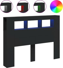 vidaXL Tăblie de pat cu LED, negru, 140x18,5x103,5 cm, lemn