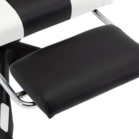Scaun de racing, suport picioare, alb negru, piele ecologica 1, white and black