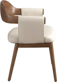 Scaun dining imitatie de piele crem si lemn Walnut