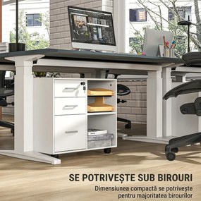 HOMCOM Dulap Birou, 3 Sertare cu Încuietoare și Chei, 60x40x56 cm, cu roti, Alb | Aosom Romania