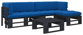 3066802 vidaXL Set mobilier paleți cu perne, 4 piese, negru, lemn pin tratat
