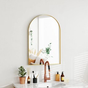 HOMCOM Oglindă murală arcuită oglindă de baie cu cadru din aliaj de aluminiu pentru dormitor living intrare 60 × 90 cm aur | Aosom Romania