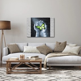 Tablou - Fluture verde în perete (70x50 cm)