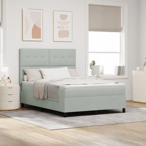vidaXL Pat box spring cu saltea, gri deschis, 140x200 cm, catifea