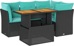 vidaXL Set mobilier de grădină cu perne, 5 piese, negru, poliratan