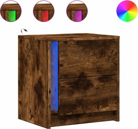 vidaXL Noptiere cu lumini LED, 2 buc., stejar fumuriu, lemn prelucrat