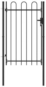 Poarta de gard cu o usa, varf arcuit, negru, 1 x 1,5 m, otel