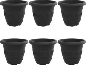 vidaXL Ghiveci rotund pentru flori 6 pcs Negru Ø 26 x 21.5 cm Plastic